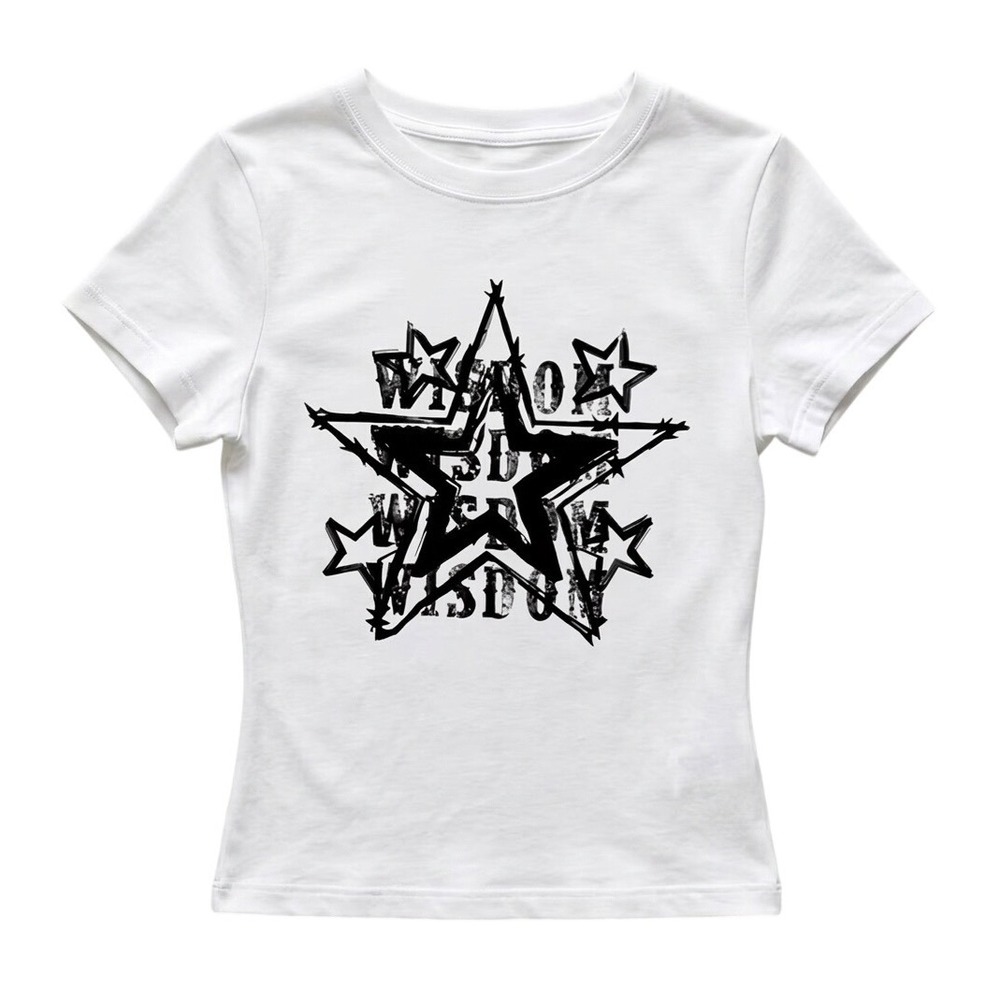 Graphic Tee Women Small White Excellent Star Wisdom Distressed Shirt